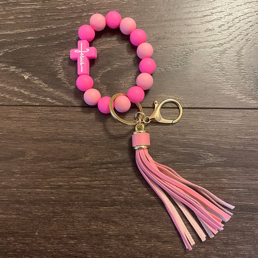 Silicone Beaded Key Ring - Pink Jesus