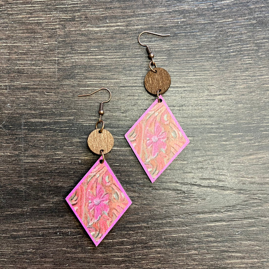 Wooden Pink Multi Earrings