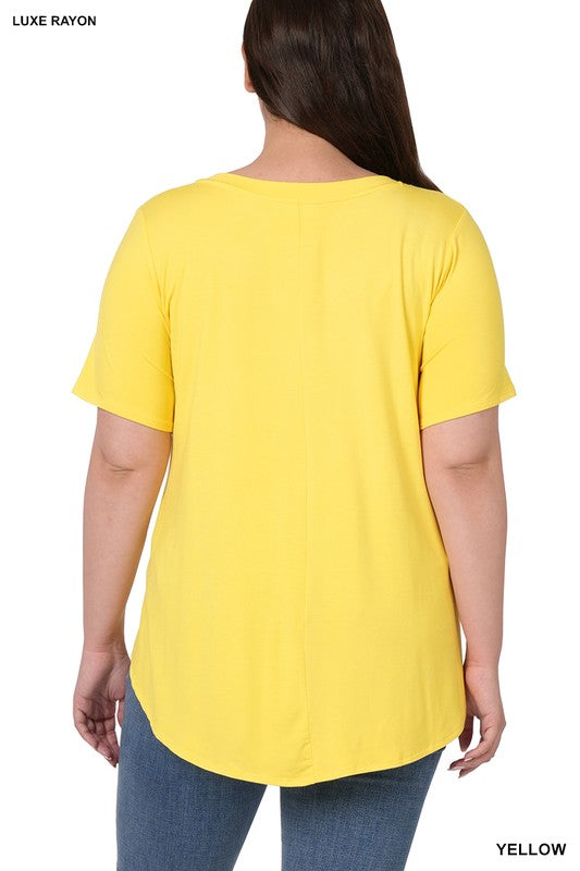 Short Sleeve V-Neck Top - Yellow