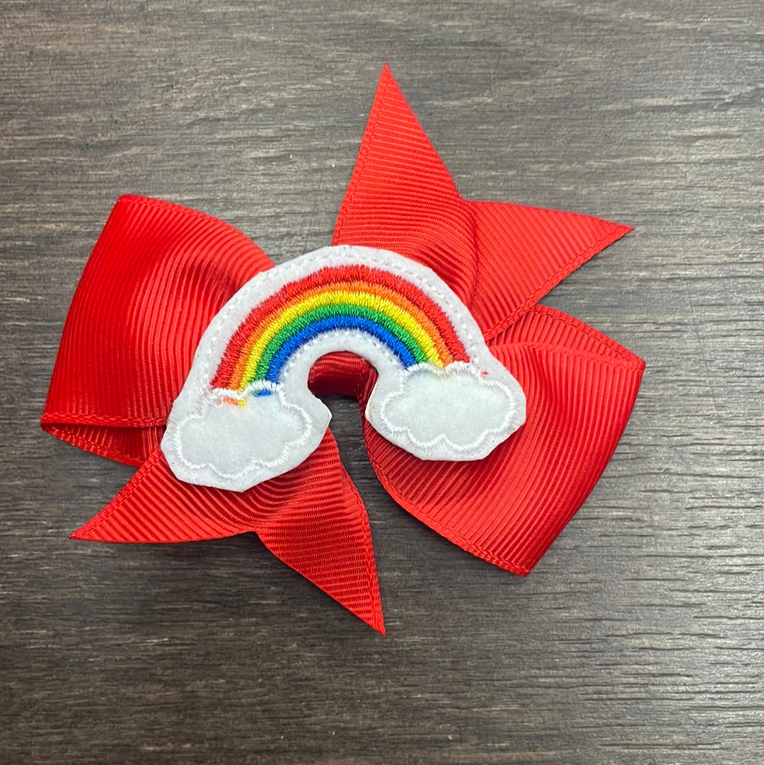 3" Pinwheel Bow - Red w/ Rainbow