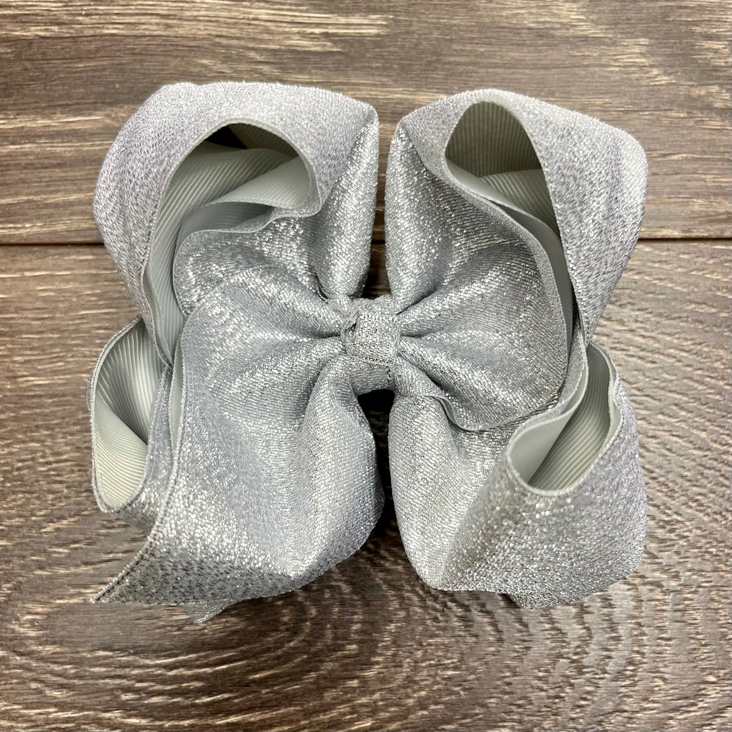 6" Layered Boutique Bow - Silver Glitter