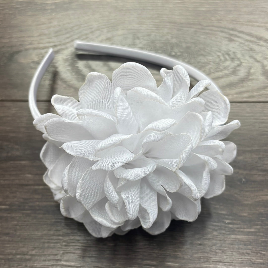 Chiffon Flower Headband - Hard Band - White