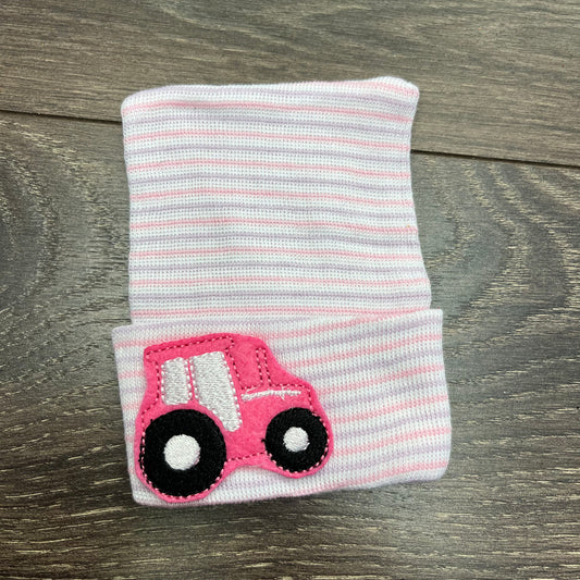 Baby Girl Hospital Hat - Pink Tractor