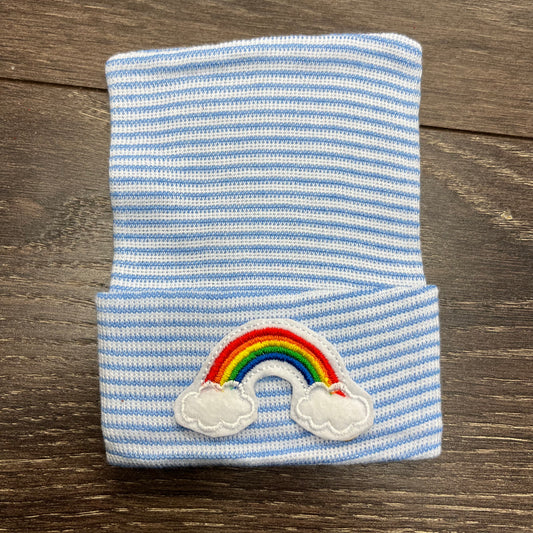 Blue Stripe Baby Hat - Rainbow