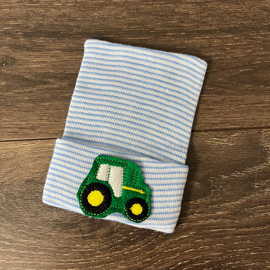 Striped Baby Hat - Green Tractor