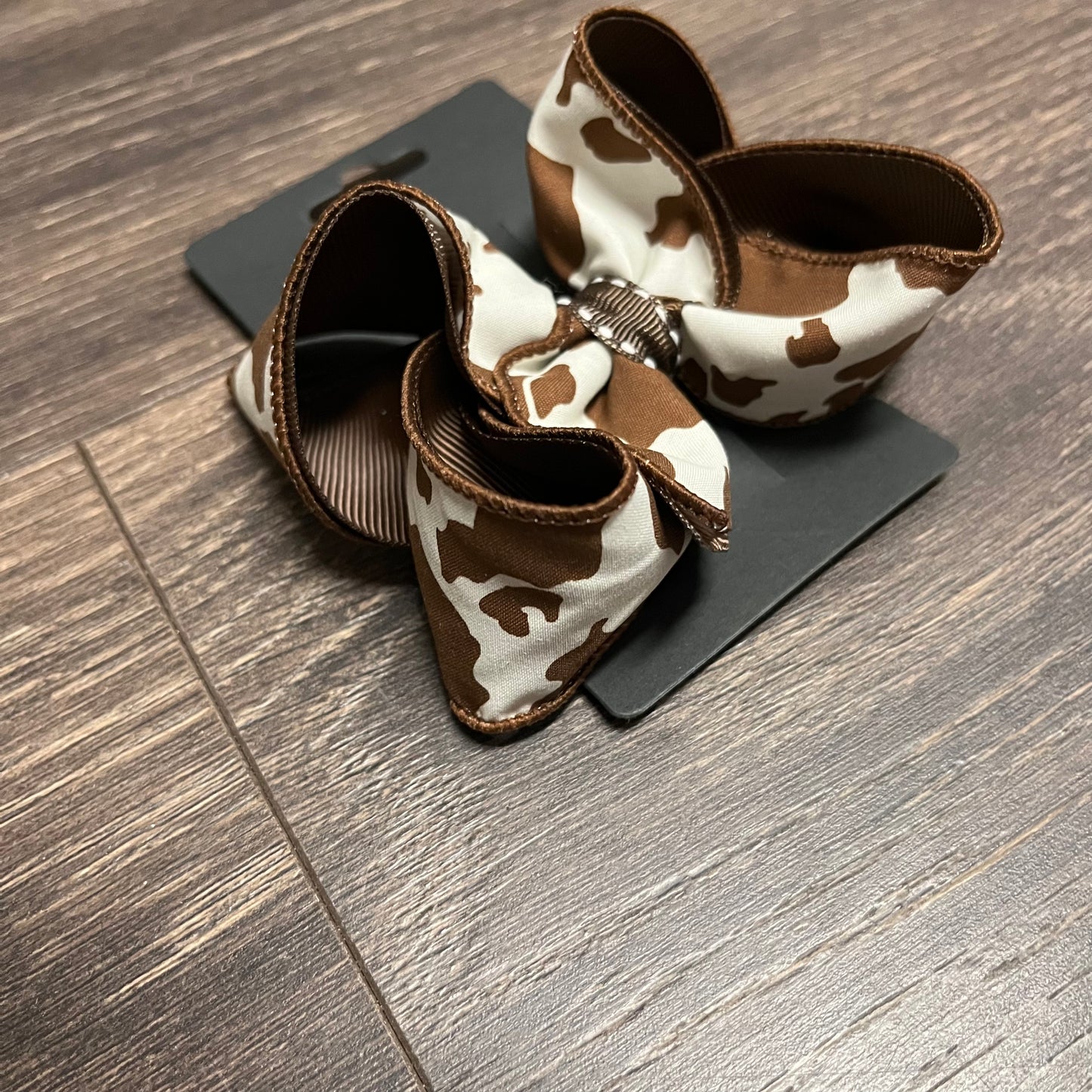 4" Boutique Bow - Layered - Brown Cow Print