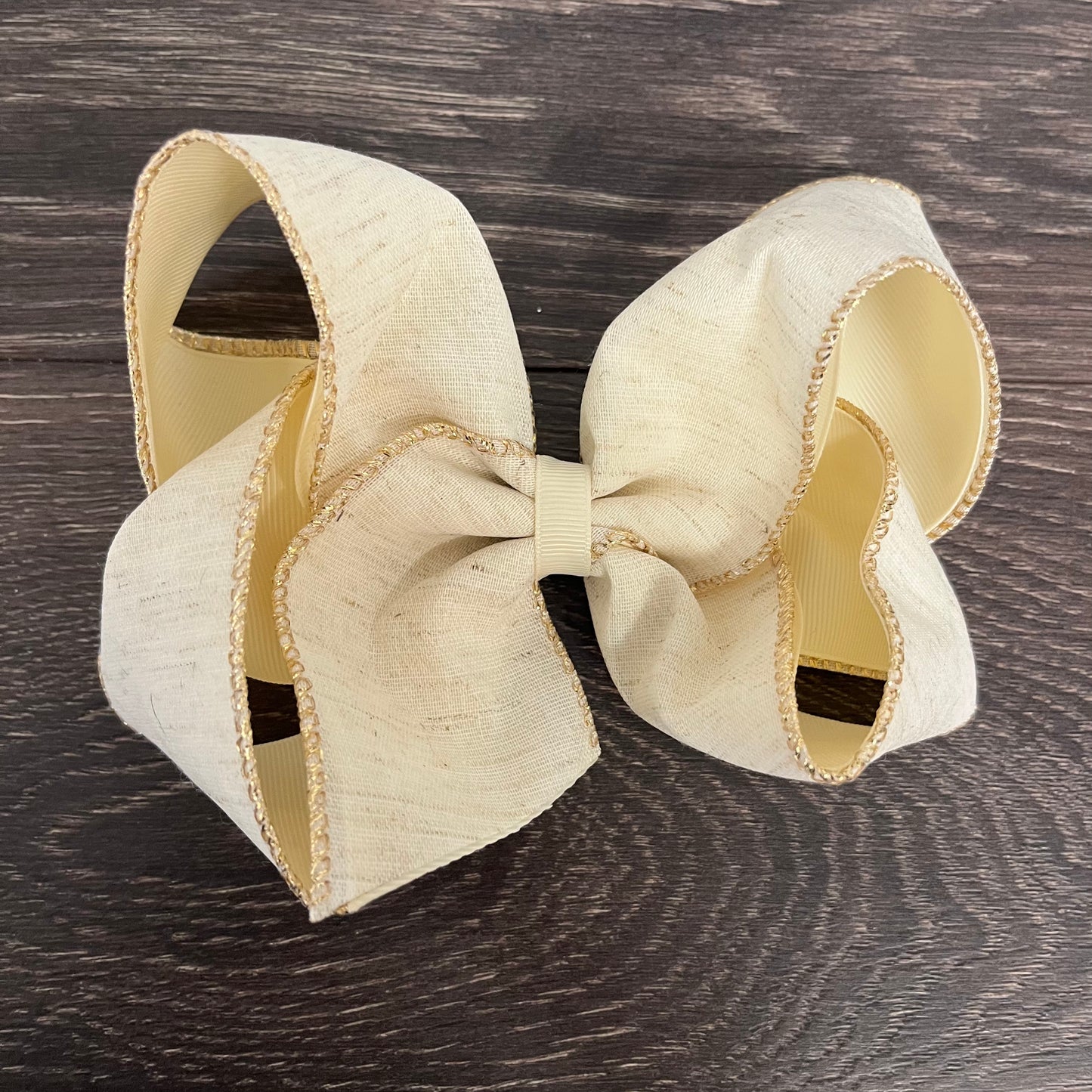 6" Layered Boutique Bow - Ivory / Gold