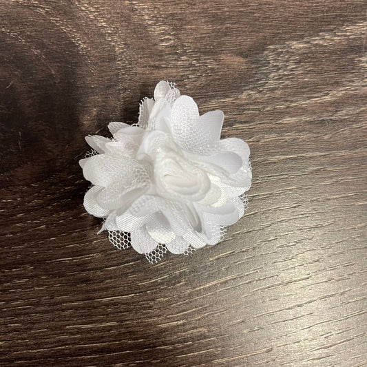 Satin Mesh Flower Clip - White