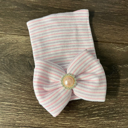 Baby Girl Hospital Hat - Bow - Pink Pearl