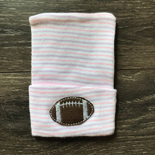 Baby Girl Hat - Pink / Purple Stripe - Football