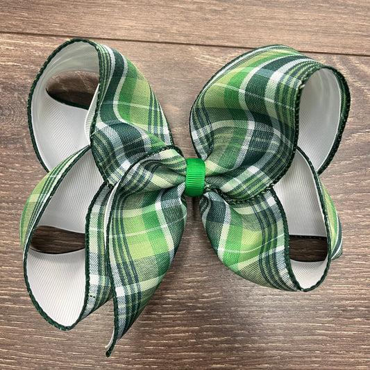 6" Layered Boutique Bow - Green Plaid