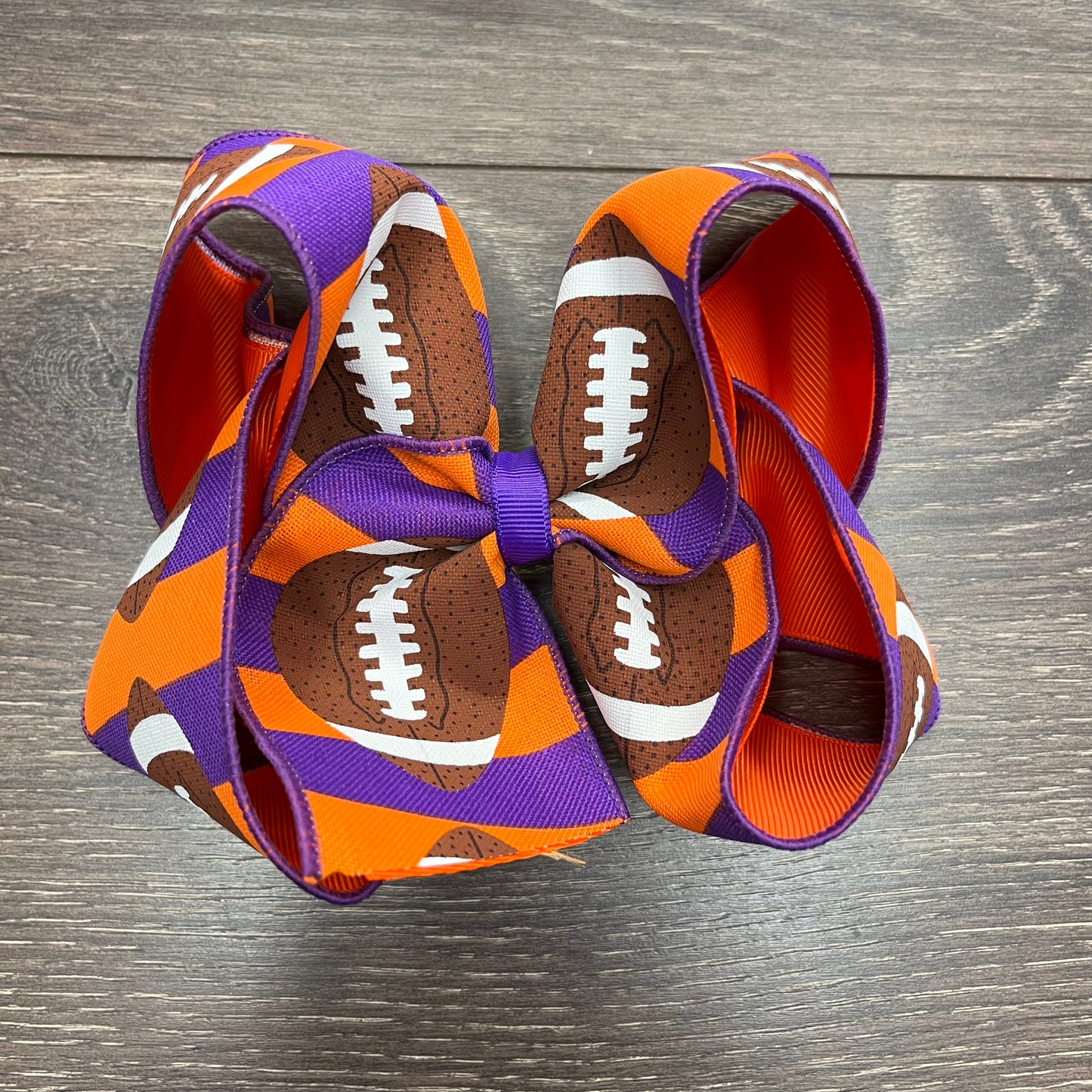 6" Layered Boutique Bow - Orange / Purple Footballs