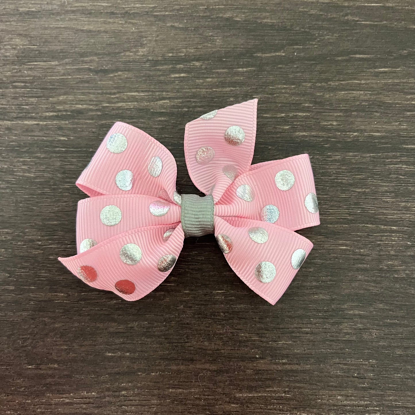 3" Pinwheel Bow - Pink / Silver Polka Dots