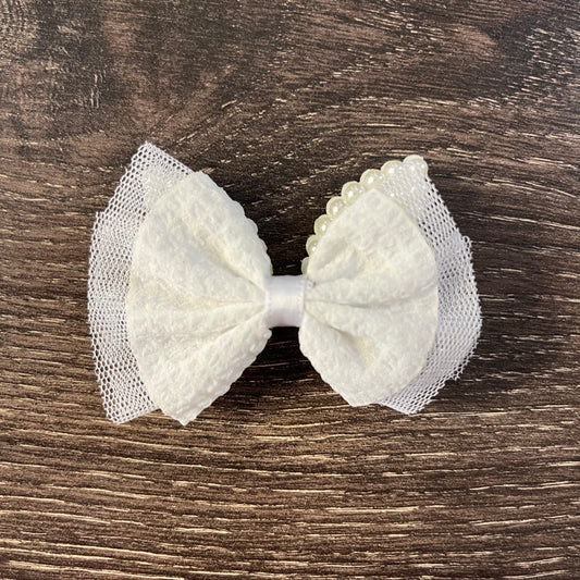 3" Stacked Faux Pearl Bow - White