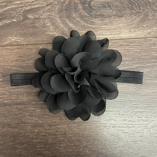 Chiffon Flower Elastic Headband - Black