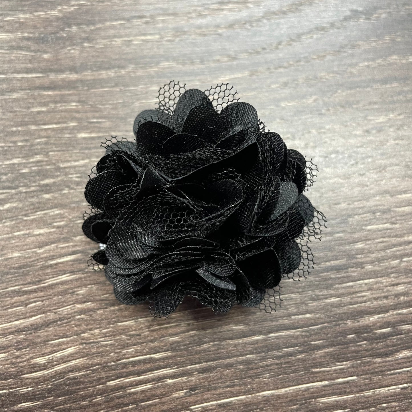 Satin Mesh Flower Clip - Black