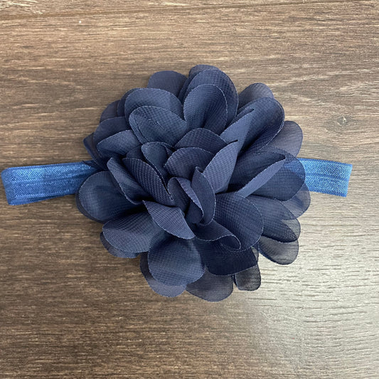 Chiffon Flower Elastic Headband - Navy