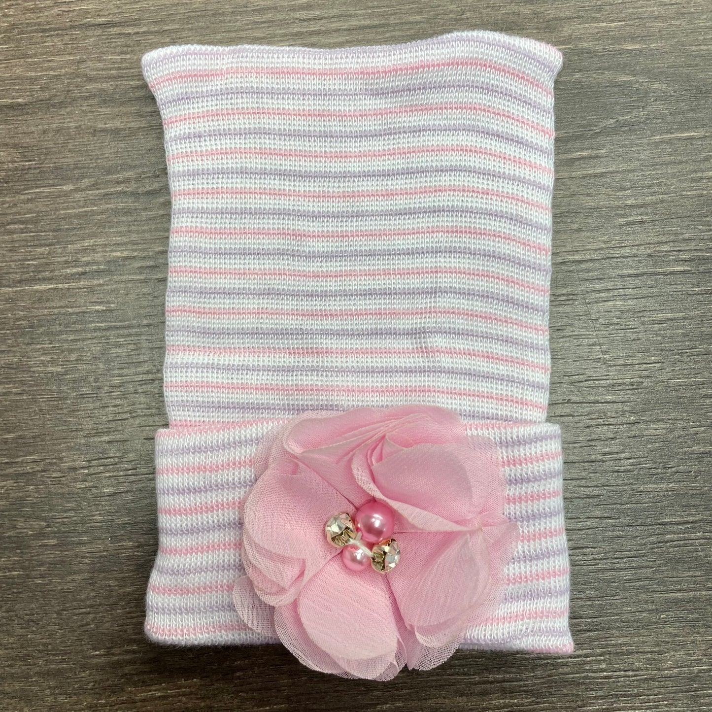 Baby Girl Hat - Chiffon Flower - Pink